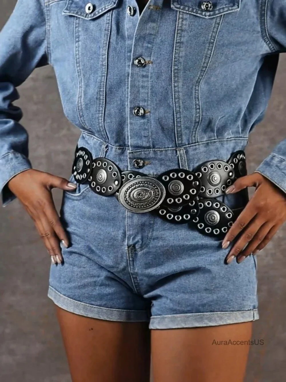 Women Boho Metal Concho Belt - Cowgirl Chain Belt for Dresses Jeans